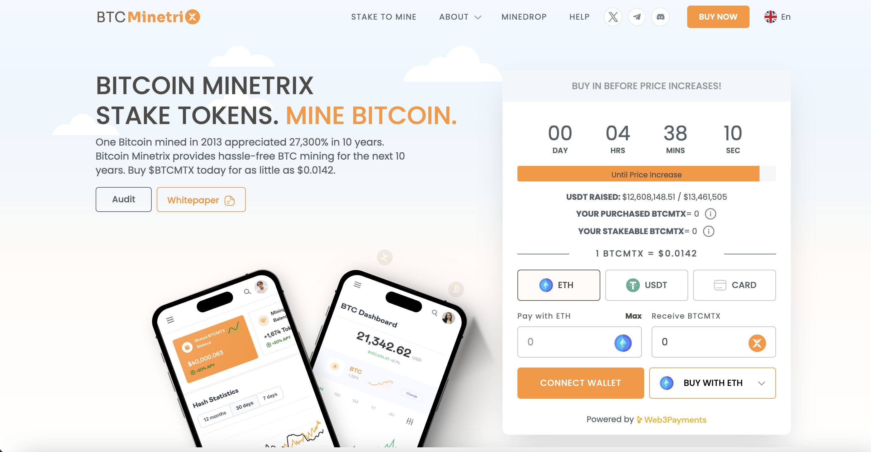 An image of the Bitcoin Minetrix webiste homepage