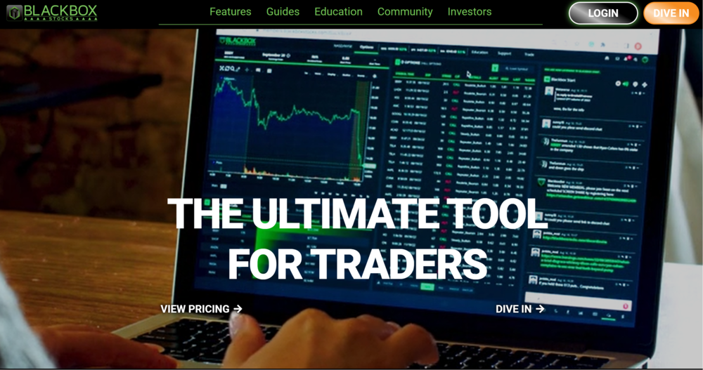 A screenshot taken from the homepage of the BlackBoxStocks website