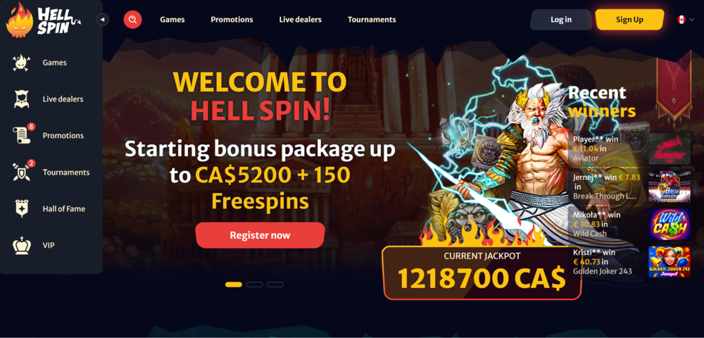 Hellspin Solana Casino Lobby